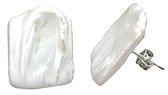 Zoetwater parel oorbellen Pearl Square - oorknoppen - echte parels - wit - zilver