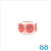 Etiket - Reclame-sticker - 10% korting - rond 35 mm - fluor-Rood - rol à 500 stuks