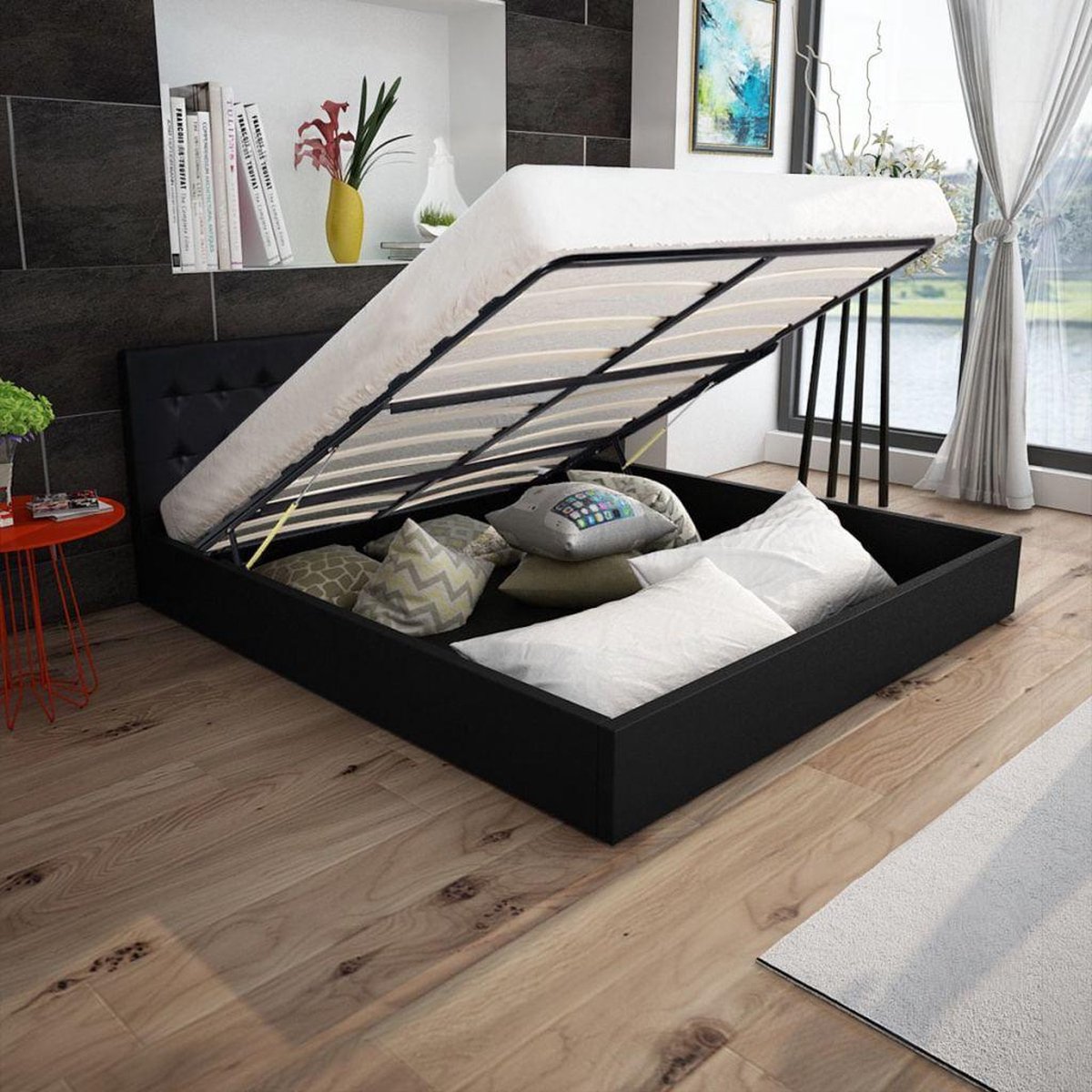 vidaXL Bed met matras en opslagruimte 180x200 cm kunstleer