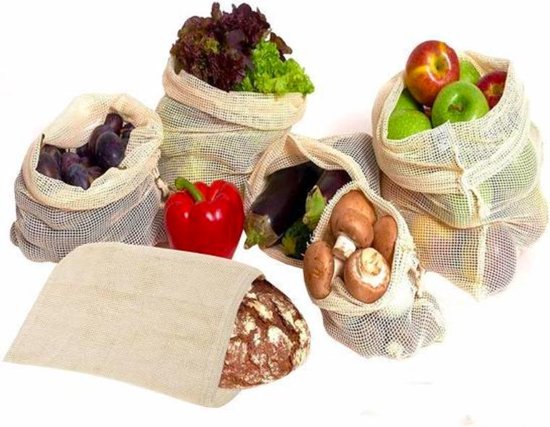 Own Commerce - Groente En Fruit Zak - Eco-friendly - Herbruikbare Boterhamzakjes - Katoenen Zak - Stevig Materiaal - Zero Waste