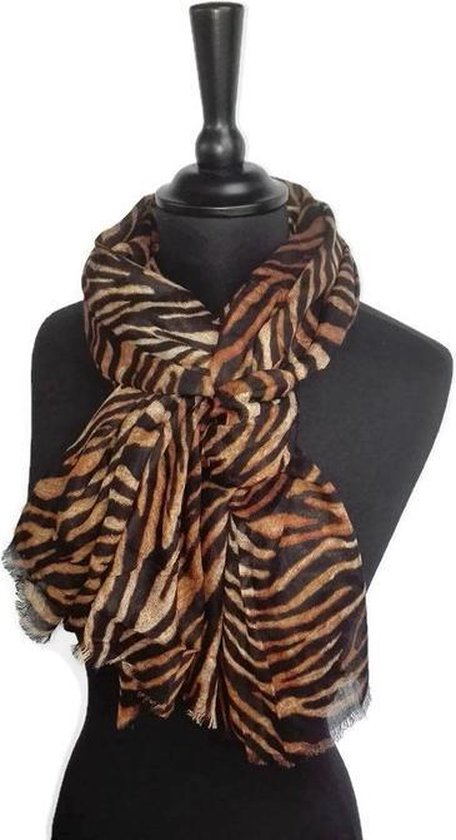 Dames sjaal - viscose - dierenprint - tijger - zwart - bruin - oranjebruin  - beige -... | bol.com