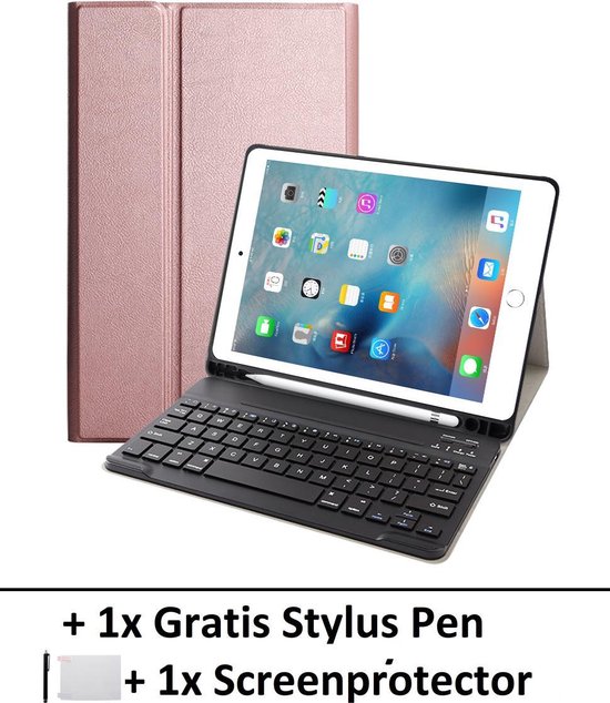 Smart Cover Bluetooth Keyboard Book Case Hoes Geschikt Voor Apple iPad 9.7 Inch 2017/2018 Flip Multi-Stand - Rose Goud Kleurig - AA Commerce