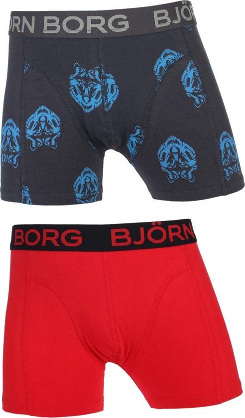 Björn Borg - Jongens 2-pack Wolfpack Boxershorts Grijs Blauw / Rood 122