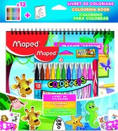 COLOR'PEPS jungle viltstiften x 12 met activiteitenboek (sjablonen/stickers/kleurplaten)