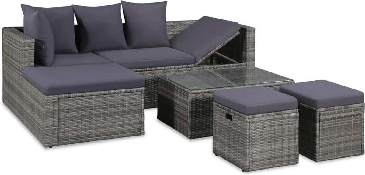 Tuin Loungeset Grijs Rattan 14delig met TAFEL / Lounge set