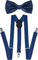 Fako Fashion® - Bretels Met Vlinderstrik - Vlinderdas - Strik - Effen - 100cm - Kobalt Blauw