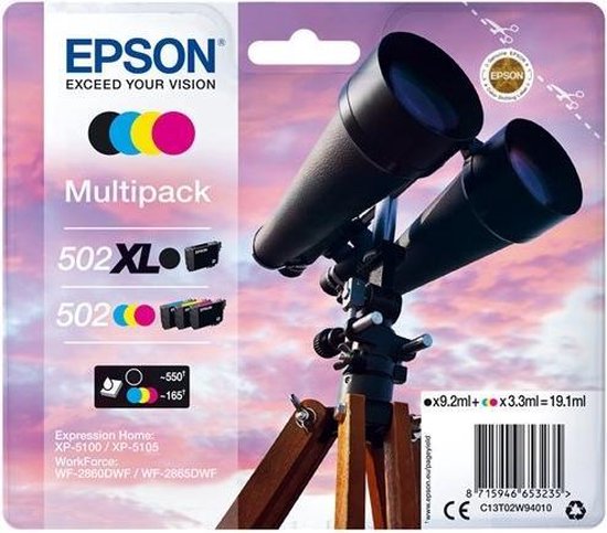 Inktcartridge Epson 502XL 502 T02W9 502XL zwart + 3 kleuren