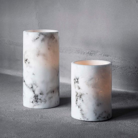 Bougies LED en cire véritable aspect marbre 2 pièces | bougie d'ambiance à  effet... | bol