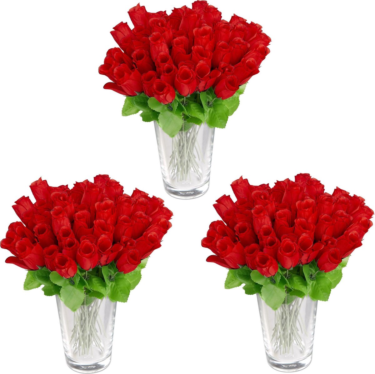 Relaxdays 144x kunstrozen rood kunstbloemen decoratie nep bloemen