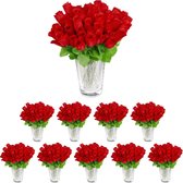 Relaxdays 480x kunstrozen - rood - kunstbloemen - decoratie - nep bloemen