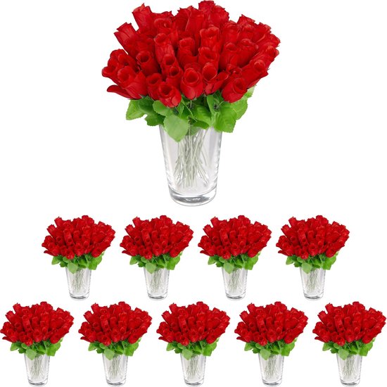 Relaxdays 480x kunstrozen - rood - kunstbloemen - decoratie - nep bloemen |  bol
