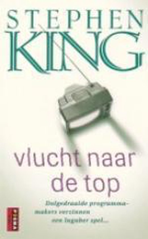 Boekomslag 'Vlucht naar de top' van Stephen King, met een oude televisie.