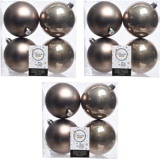 12x Kasjmier bruine kunststof kerstballen 10 cm – Mat/glans – Onbreekbare plastic kerstballen – Kerstboomversiering Kasjmier bruin