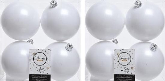 8x Winter witte kunststof kerstballen 10 cm - Mat - Onbreekbare plastic kerstballen - Kerstboomversiering winter wit