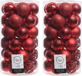 74x Kerst rode kunststof kerstballen 6 cm - Mix - Onbreekbare plastic kerstballen - Kerstboomversiering kerst rood