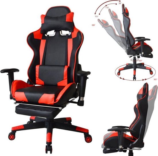 bol com gamestoel thomas met voetsteun bureaustoel racing gaming ergonomisch zwart rood