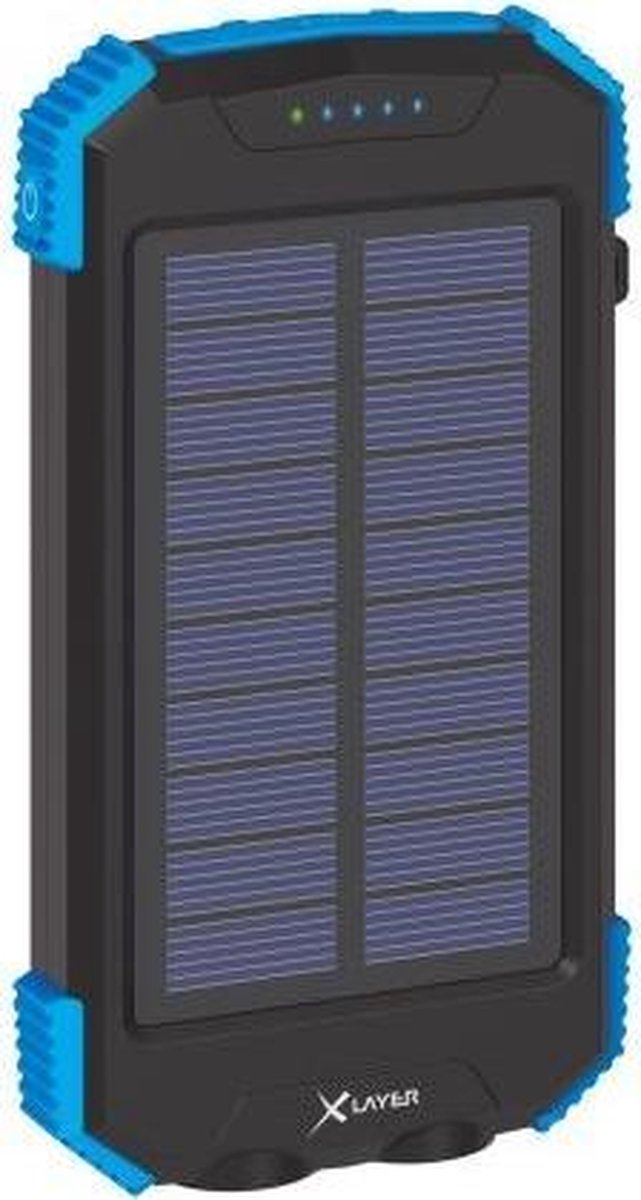 Xlayer Powerbank Solar Wireless Powerbank 10000mAh - externe accu met zonnecel en draadloos opladen - wireless charging Qi - zwart, blauw
