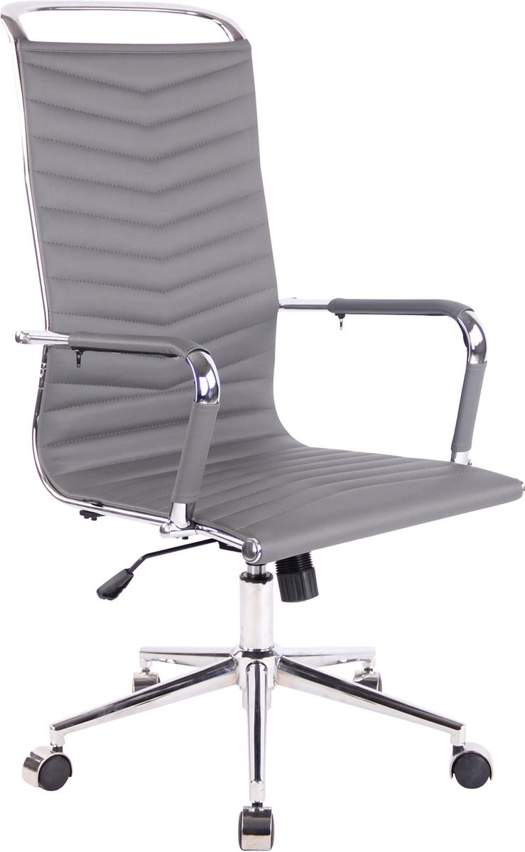 Bureaustoel - Bureaustoelen voor volwassenen - Hoge rugleuning - In hoogte verstelbaar - Kunstleer - Grijs - 57x65x120 cm