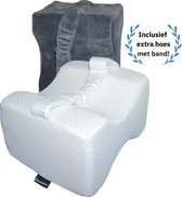 Kniekussen Voor in Bed - Beenkussen Orthopedische - Met Band - Gratis Extra Hoes - Wit