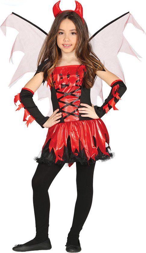 FIESTAS GUIRCA, SL - Costume de diable rouge et noir avec des ailes pour fille - 122/134 (7-9 ans) - Costumes pour enfants