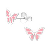 Joy|S - Zilveren vlinder roze oorbellen 8 x 5 mm