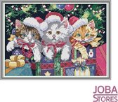 Borduur Pakket "JobaStores®"  Kerst Katjes 14CT voorbedrukt (30x21cm)