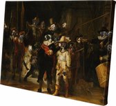 Schilderij - Canvasdoek De Nachtwacht Met Honden - Zwart - 100 X 150 Cm Canvasdoek De Nachtwacht Met Honden | Wanddecoratie | 150 Cm X 100 Cm