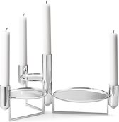 Georg Jensen Tunes Kandelaar - Inclusief 3 Serveerschaaltjes - RVS - 22x17.4x3.6 cm - Zilver