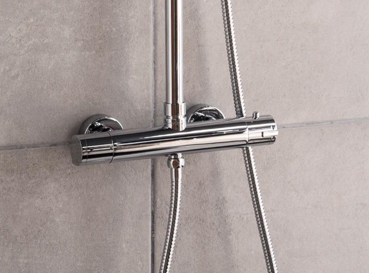 Badplaats Douchestang set Regendouche Manilla Chroom Met thermostaatkraan