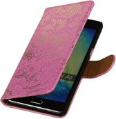 Bloem Bookstyle Hoesje - Wallet Case Telefoonhoesjes - Geschikt voor Samsung Galaxy A5 Roze