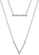 The Fashion Jewelry Collection Ketting Dubbel Zirkonia - Zilver