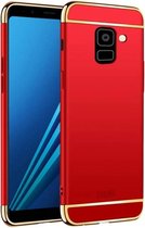 MOFI voor Galaxy A8 (2018) drie fase Splicing Full-body ruige PC beschermende terug Cover Case(Red)