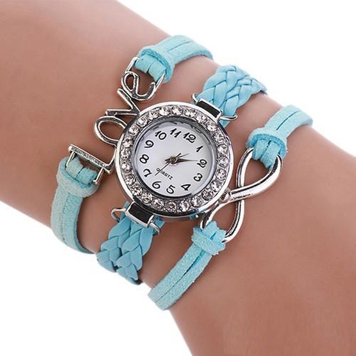 Fako® - Armband Horloge - Multi Infinity Love - Lichtblauw
