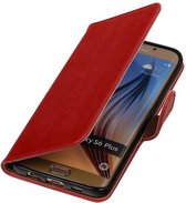 Zakelijke Book Case Telefoonhoesje Geschikt voor de Samsung Galaxy S6 Edge Plus - Portemonnee Hoesje - Pasjeshouder Wallet Case - Rood