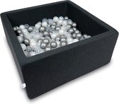 Ballenbak vierkant zwart - 400 ballen - 90 x 40 x 40 cm - ballenbad - zilver 7 cm ballen