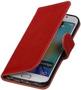 Zakelijke Book Case Telefoonhoesje Geschikt voor de Samsung Galaxy S6 Edge - Portemonnee Hoesje - Pasjeshouder Wallet Case - Rood