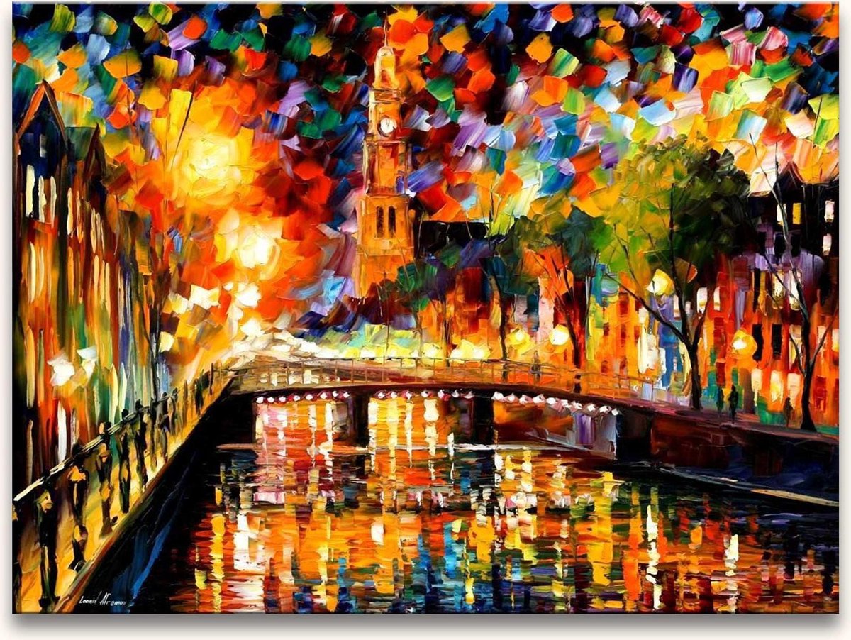 Handgeschilderd schilderij Olieverf op Canvas - Leonid Afremov - Prinsengracht