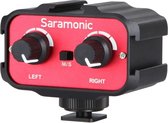 Saramonic SR-AX100 on camera 2 kanaals mixer om microfoons aan te sluiten en te mixen