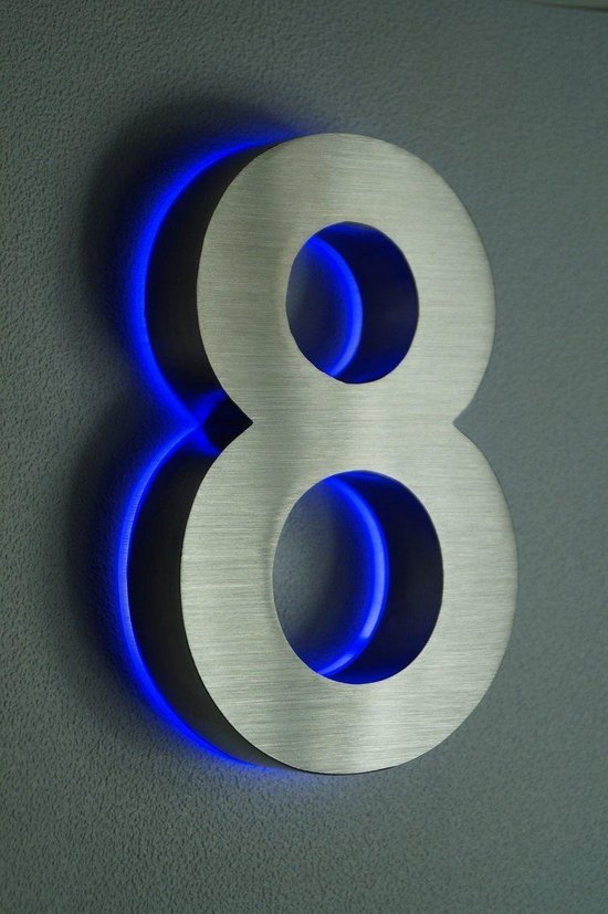vroegrijp verdund catalogus Huisnummer met LED verlichting van RVS | Hoogte 20cm Nummer 8 incl. 12 Volt  DC netvoeding | bol.com