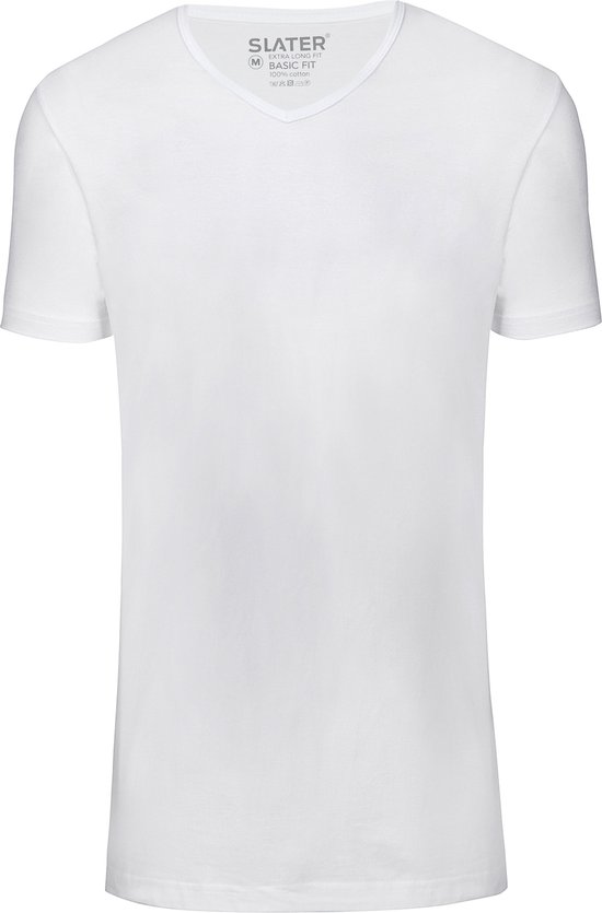 Witte V-hals T-shirt met korte mouwen, basic fit.