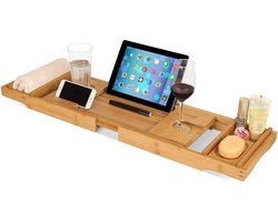 LifeGoods Badplank - Uitschuifbaar - voor in Bad - 74.5 tot 108.5 cm - met Houder - Hout