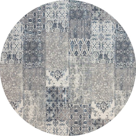 Vintage rond vloerkleed - Patchwork - Tapijten woonkamer - Noon blauw - 280cm ø