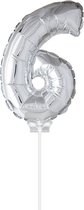 Cijfer ballon 6 Zilver met stokje | 40cm
