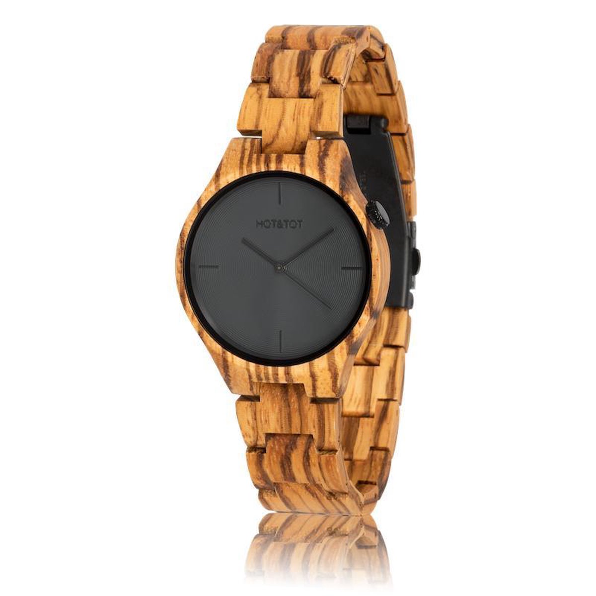 HOT&TOT | Yuca - Houten horloge - 40mm - Zebrano hout - Unisex - Grijs - Zwart - Bruin