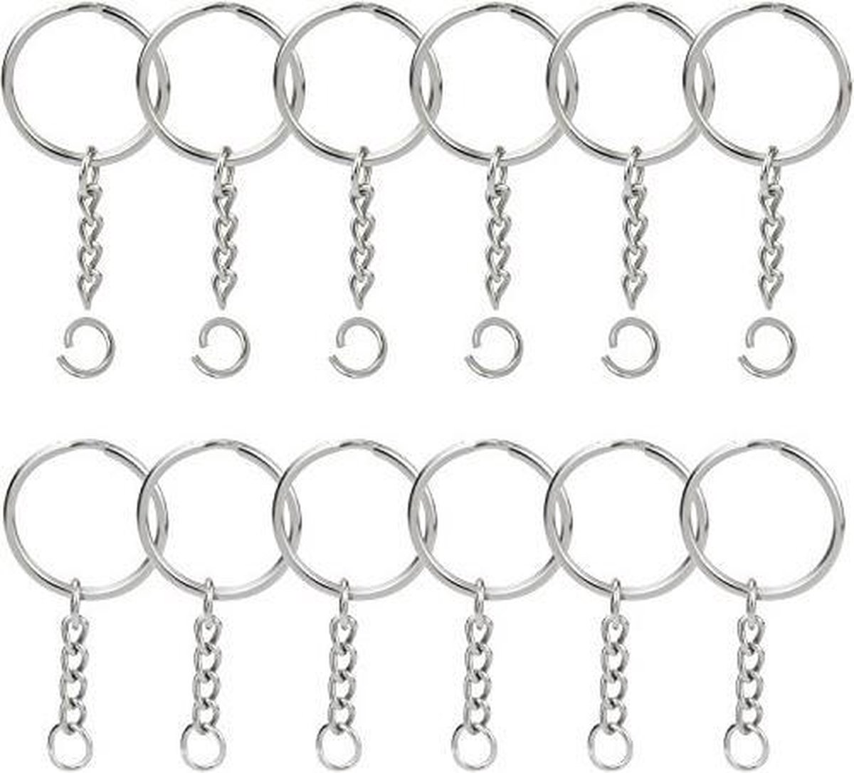 100st zilveren metalen split sleutelhanger ringen met ketting sleutelring en open ringetjes bulk voor ambachten DIY accessoires(30mm