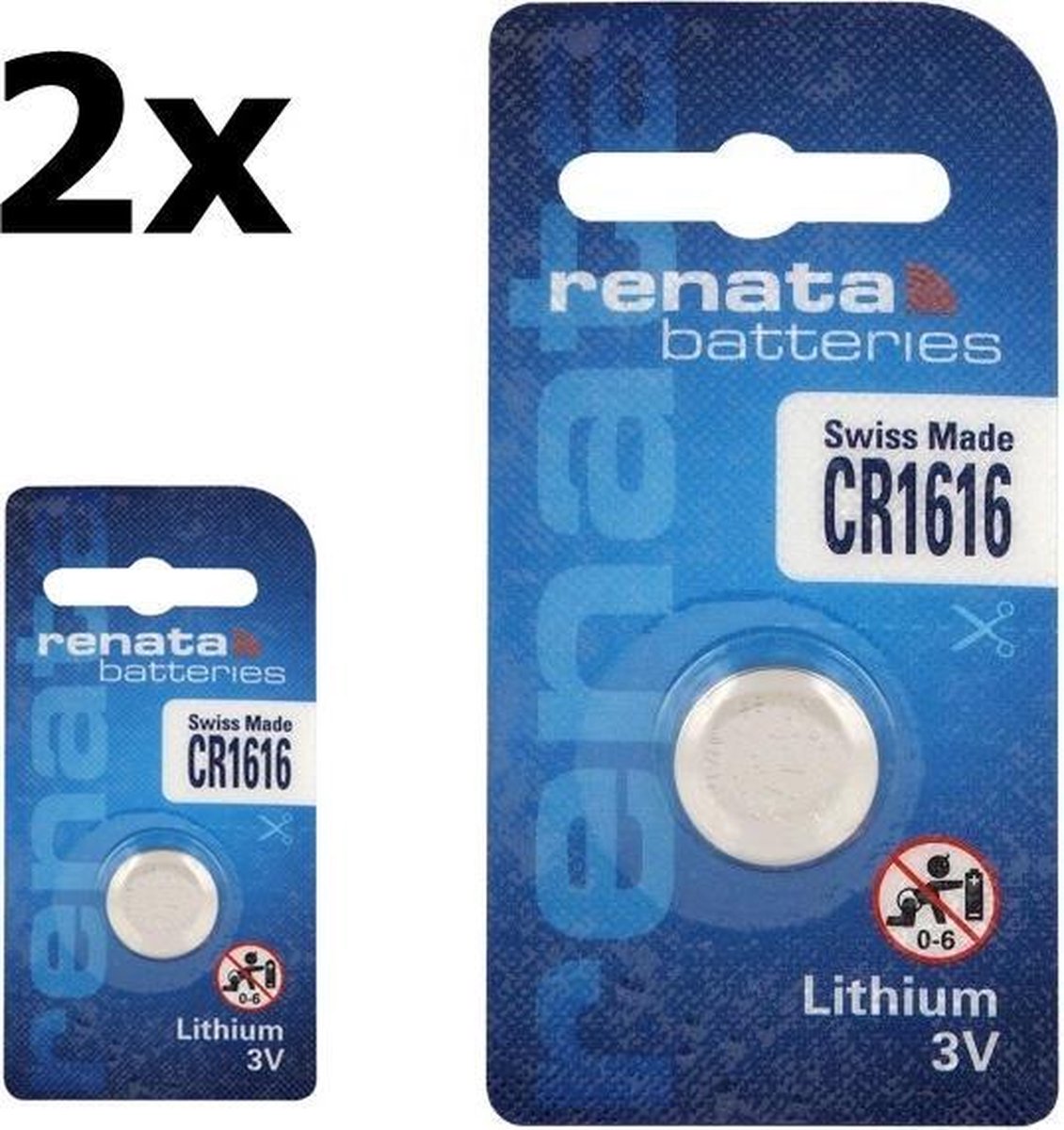 2 Stuks Renata CR1616 3v 50mAh lithium knoopcelbatterij