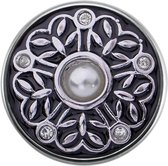 Quiges - Dames Click Button Drukknoop 18mm Bloem Parel Kern - EBCM364