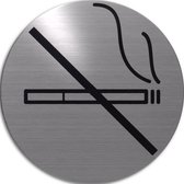 RVS deurbordje pictogram: verboden te roken | 5 jaar garantie | ROND | Zelfklevend | Plakstrip