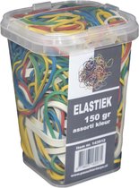 150 gram - Elastiek - assorti kleur - assorti maat - in plastic pot