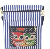 Schattig plat schoudertasje uilen blauw-wit